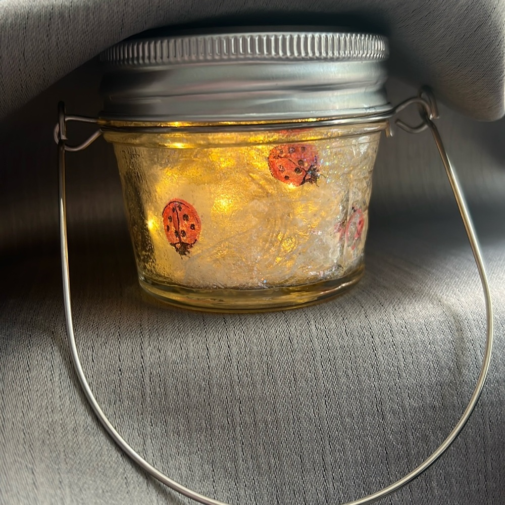 - Mason Jars - Glass Jars With Solar Lights. Hand decorated By “Ama…